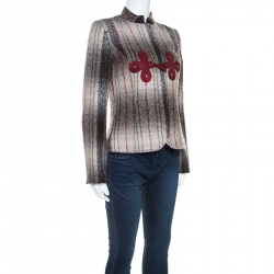 Pre Owned Emporio Armani Beige & Maroon Plaid Mohair Mandarin Buttoned Jacket S