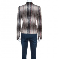 Pre Owned Emporio Armani Beige & Maroon Plaid Mohair Mandarin Buttoned Jacket S