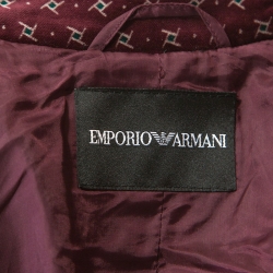 Pre Owned Emporio Armani Beige & Maroon Plaid Mohair Mandarin Buttoned Jacket S