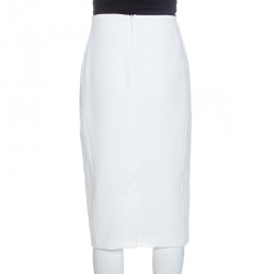 Pre Owned Emporio Armani Off White Silk Waist Band Detail Sheath Skirt M