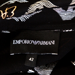 مملوكة مسبقًا بلوزة أمبوريو أرماني شيفون أسود بالشعار شفاف مقاس متوسط (ميديوم)