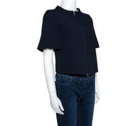 Pre Owned Emporio Armani Navy Blue Crepe Zip Front Jacket XS