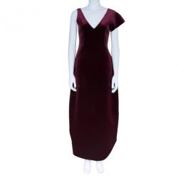 Pre Owned Emporio Armani Crimson Neoprene Velvet Structured Gown S