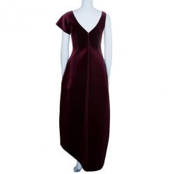 Pre Owned Emporio Armani Crimson Neoprene Velvet Structured Gown S