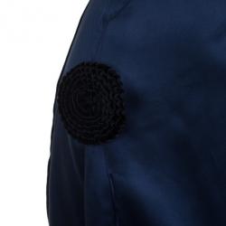 Pre Owned Emporio Armani Navy Silk Dress with Black Floral Embellishment