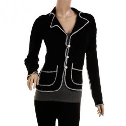 Pre Owned Emporio Armani Black Cardigan with White Trim S