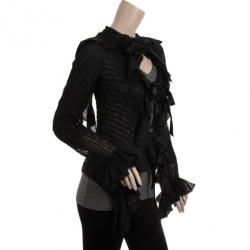 Pre Owned Emporio Armani Black Ruffled Sweater S