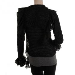 Pre Owned Emporio Armani Black Ruffled Sweater S