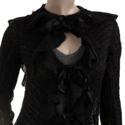 Pre Owned Emporio Armani Black Ruffled Sweater S