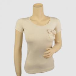 Pre Owned Emporio Armani Beige Pocket T-Shirt with Bow