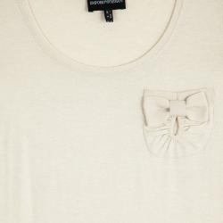 Pre Owned Emporio Armani Beige Pocket T-Shirt with Bow