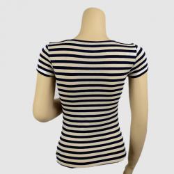 Pre Owned Emporio Armani Navy Blue and White Striped T-shirt with Bow Size S