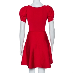 Pre Owned Emporio Armani Red Knit Puff Sleeve Mini Dress S
