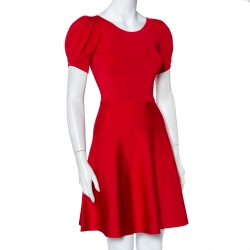 Pre Owned Emporio Armani Red Knit Puff Sleeve Mini Dress S