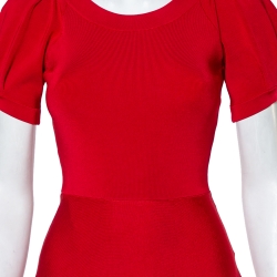 Pre Owned Emporio Armani Red Knit Puff Sleeve Mini Dress S