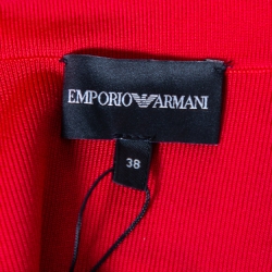 Pre Owned Emporio Armani Red Knit Puff Sleeve Mini Dress S
