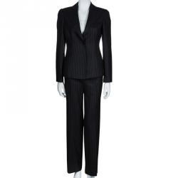 Pre Owned Emporio Armani Grey Striped Pant Suit S