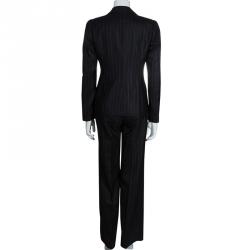 Pre Owned Emporio Armani Grey Striped Pant Suit S