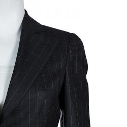 Pre Owned Emporio Armani Grey Striped Pant Suit S
