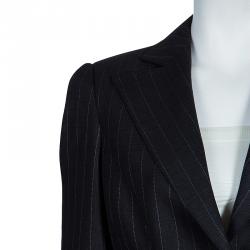 Pre Owned Emporio Armani Grey Striped Pant Suit S