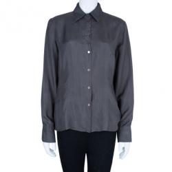 Pre Owned Emporio Armani Grey Silk Collared Shirt M