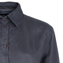 Pre Owned Emporio Armani Grey Silk Collared Shirt M