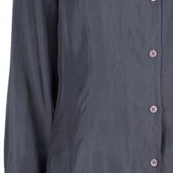 Pre Owned Emporio Armani Grey Silk Collared Shirt M