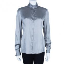 Pre Owned Emporio Armani Grey Silk Shirt L