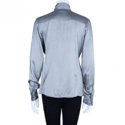 Pre Owned Emporio Armani Grey Silk Shirt L