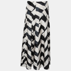 Pre Owned Emporio Armani White Printed Flared Midi Skirt M