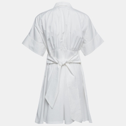 Pre Owned Emporio Armani White Cotton Button Front Belted Short Shirt Dress S