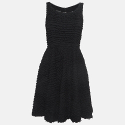 Black Ruffle Textured Chiffon Mini Dress