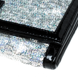 Emporio Armani Silver/Black Sequin and Patent Leather Clutch