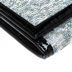 Emporio Armani Silver/Black Sequin and Patent Leather Clutch