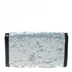 Emporio Armani Silver/Black Sequin and Patent Leather Clutch