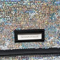 Emporio Armani Silver/Black Sequin and Patent Leather Clutch