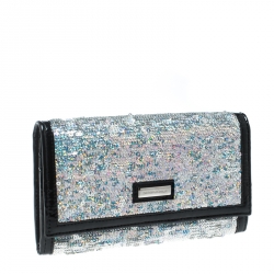 Emporio Armani Silver/Black Sequin and Patent Leather Clutch