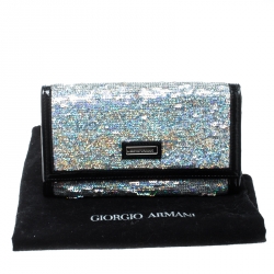 Emporio Armani Silver/Black Sequin and Patent Leather Clutch