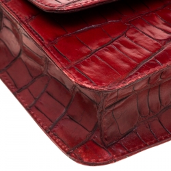Pre Owned Emporio Armani Red Croc Embossed Leather Crossbody Bag