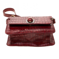 Pre Owned Emporio Armani Red Croc Embossed Leather Crossbody Bag