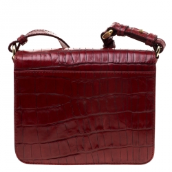 Pre Owned Emporio Armani Red Croc Embossed Leather Crossbody Bag
