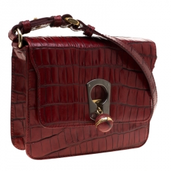 Pre Owned Emporio Armani Red Croc Embossed Leather Crossbody Bag