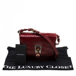 Pre Owned Emporio Armani Red Croc Embossed Leather Crossbody Bag
