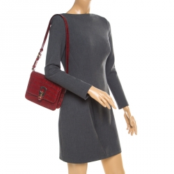 Pre Owned Emporio Armani Red Croc Embossed Leather Crossbody Bag