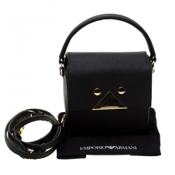 Pre Owned Emporio Armani Black Saffiano Leather Shoulder Bag 
