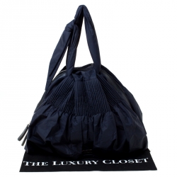 Pre Owned Emporio Armani Navy Blue Nylon Pleated Satchel