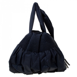 Pre Owned Emporio Armani Navy Blue Nylon Pleated Satchel