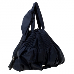 Pre Owned Emporio Armani Navy Blue Nylon Pleated Satchel