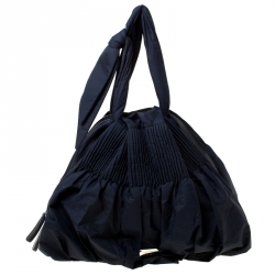 Pre Owned Emporio Armani Navy Blue Nylon Pleated Satchel