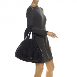 Pre Owned Emporio Armani Navy Blue Nylon Pleated Satchel